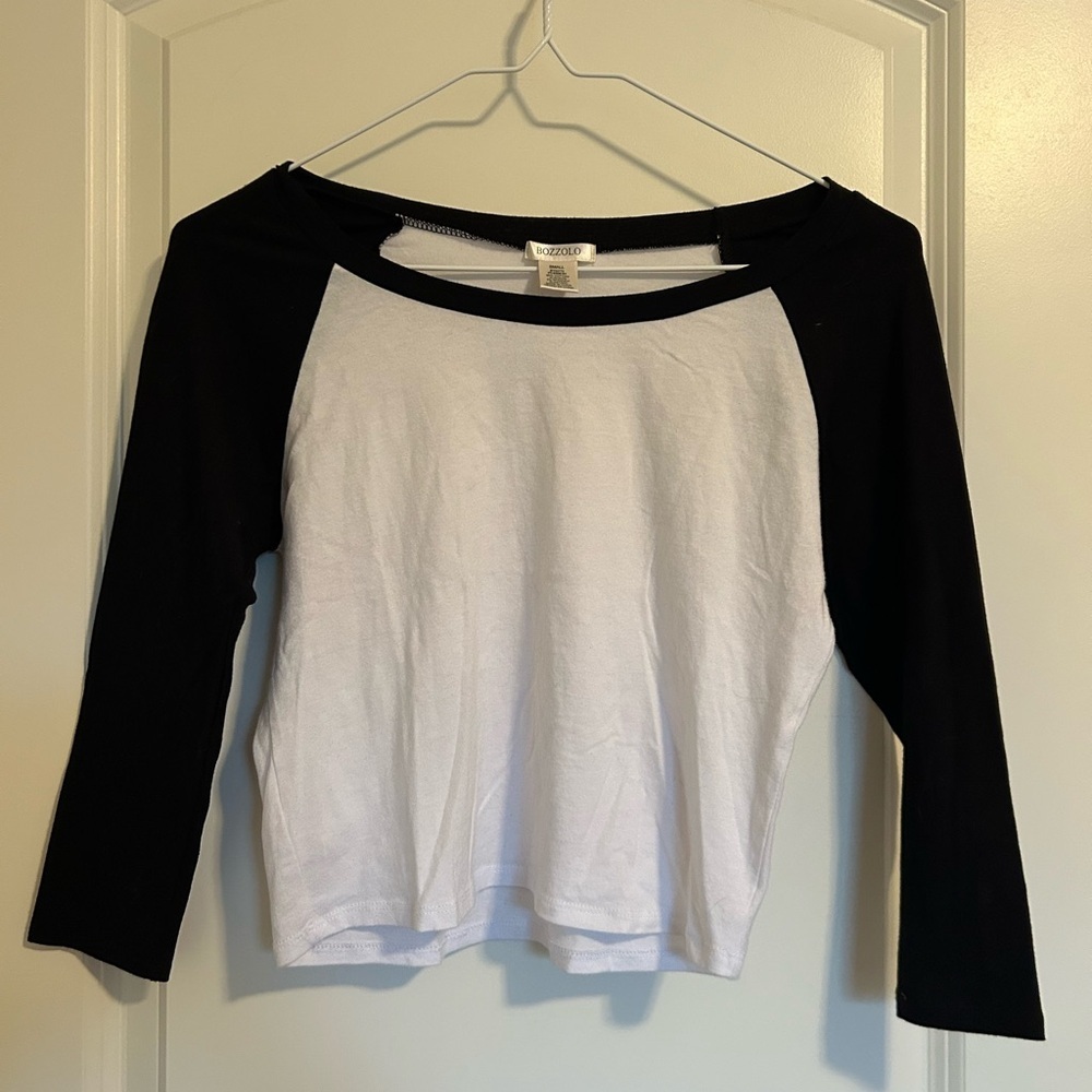 Bozzolo Black and White baseball style Long Sleeve cropped Tee